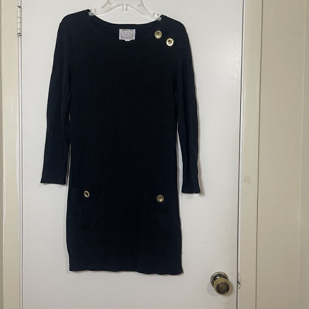 Sail to Sable black long sleeve knit dress gold button detail size XS